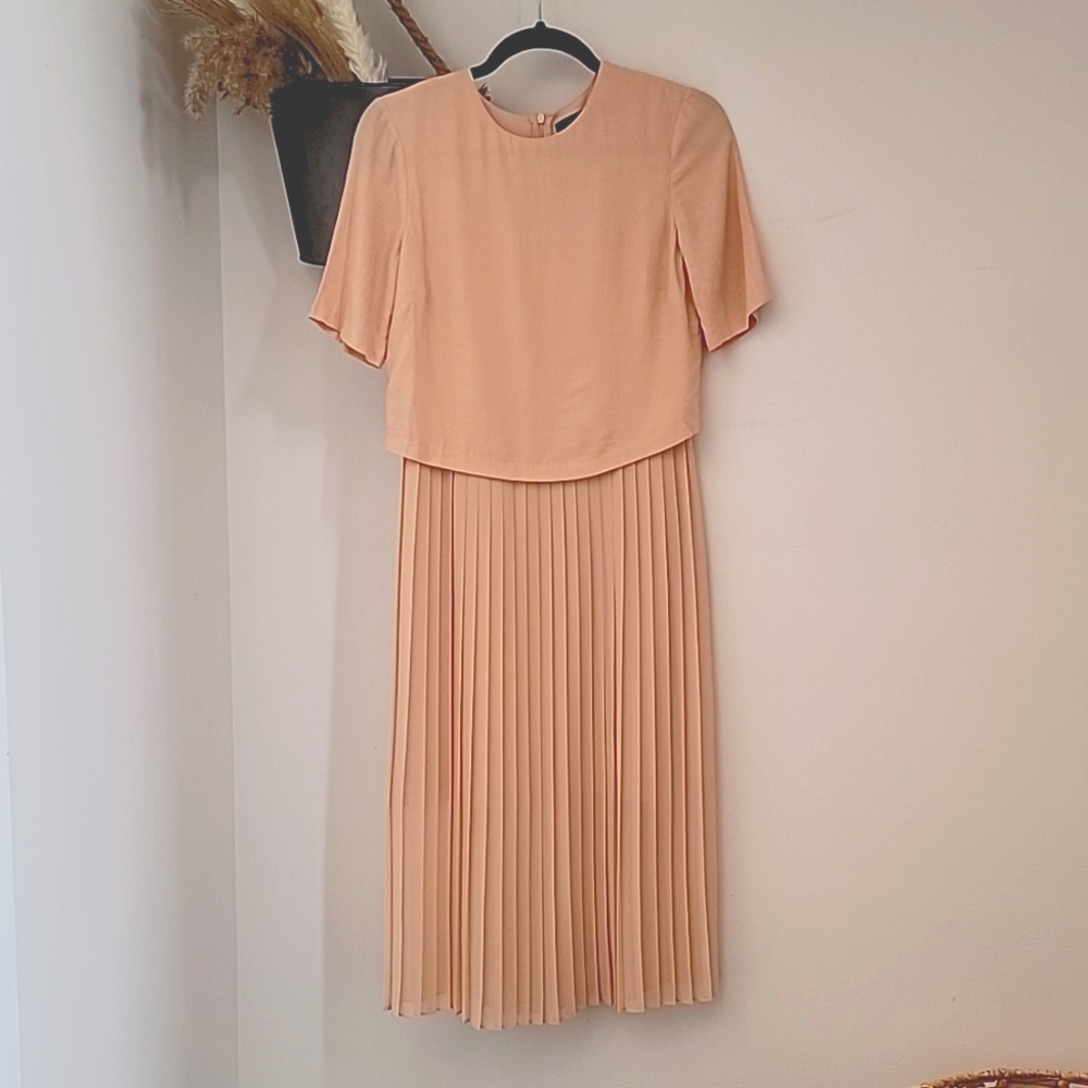 Zara Blush Pink Pleated Midi Dress